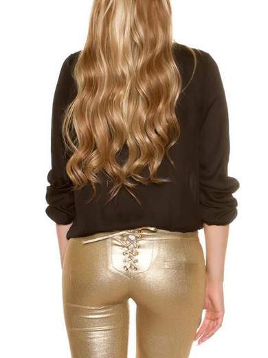 KOUCLA Camicetta Elegante Maniche Lunghe Scollo a V con Laccio 0000T9418