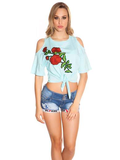 KOUCLA Top Spalle Scoperte Corto Per Ragazze A Fiori Estivo Cotone