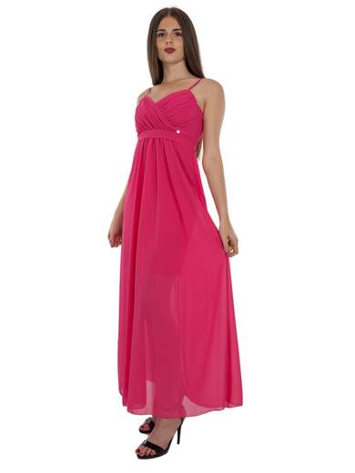 Abito Lungo Cerimonia Stile Impero con Scollo a Cuore e Spalline Sottili