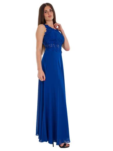 Abito da cerimonia lungo elegante corpetto in pizzo e strass