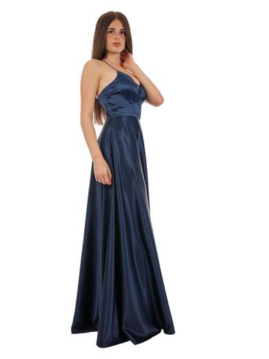 STRABELLO CERIMONIA Abito lungo elegante in raso con scollo a V e spalline incrociate A29499-3953-CINZIA