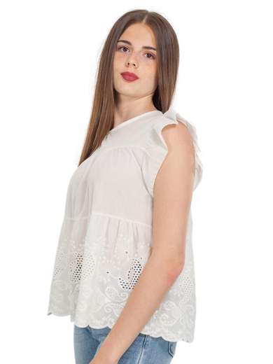 Blusa Donna Manica Corta Estiva In Cotone Con Ricami