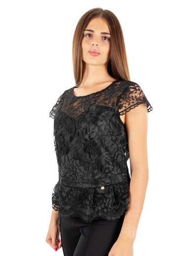 KITANA Blusa Donna Pizzo Elegante Da Sera Nero Taglie Comode Smanicata