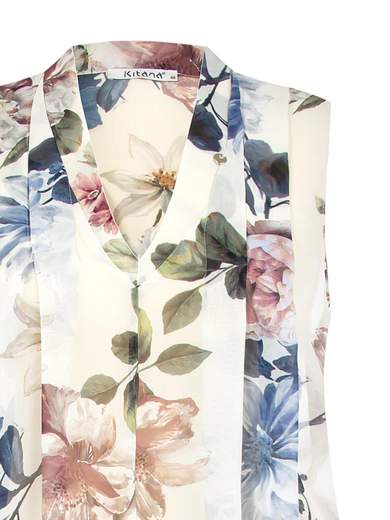 KITANA Blusa Elegante Donna a Fiori Taglie Comode Curvy Senza Maniche