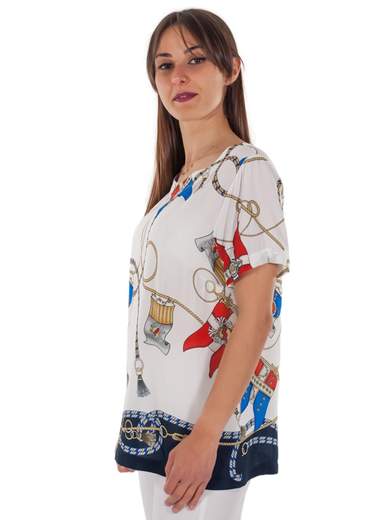 CARMEN Blusa Elegante Estiva Donna Fantasia Lunga Scollo A Barca