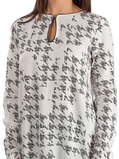 Blusa Elegante Bianca Donna Fantasia Manica Lunga
