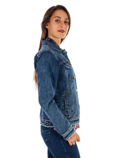 Giacca jeans donna blu scuro con bottoni maniche lunghe