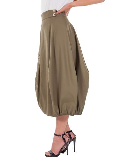 Gonna A Vita Alta Midi Ampia Estiva A Palloncino Con Zip