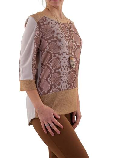 STRABELLO Blusa elegante donna a fantasia scollo a barca lurex estiva