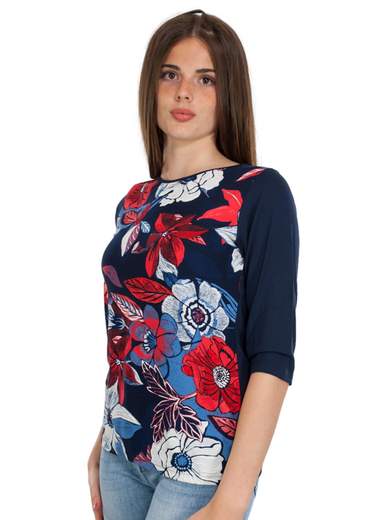 Maglia Estiva Donna Girocollo Manica Tre Quarti A Fiori