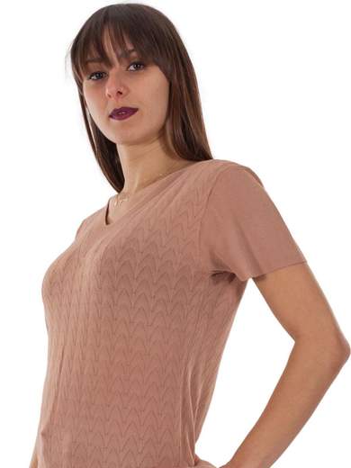 Maglia traforata estiva scollo a v maniche corte donna