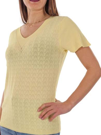 Maglia traforata estiva scollo a v maniche corte donna