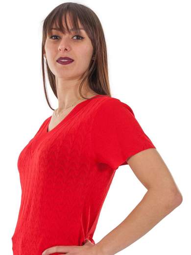 Maglia traforata estiva scollo a v maniche corte donna