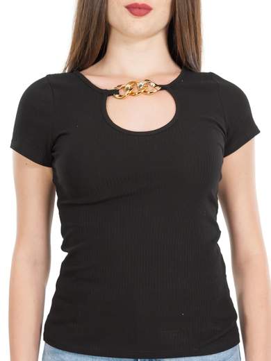 Maglietta Cotone Donna Scollata Maniche Corte Aderente Sexy