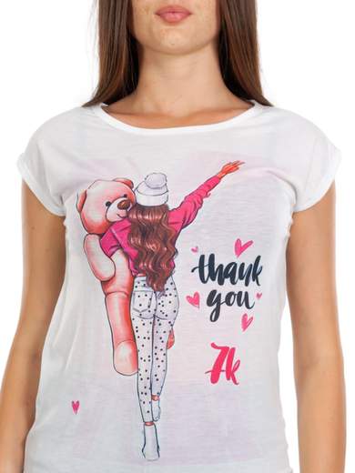 STRABELLO Maglietta Maniche Corte Donna T-shirt Stampata Thank you