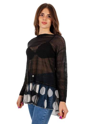 KITANA Maxi Maglia Donna Elegante Manica Lunga Oversize a Rete Girocollo