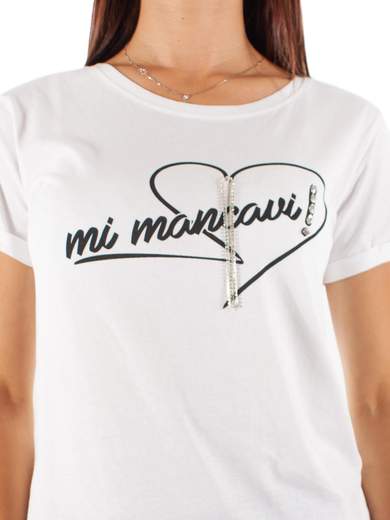 RINASCIMENTO T-shirt in cotone con scritta e strass CFC0099280003