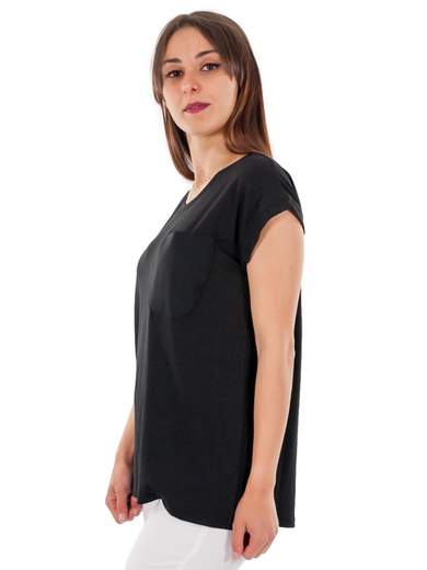T-shirt Donna Maniche Corte Basic In Viscosa Con Taschino