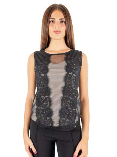 Top Donna Pizzo Da Sera Elegante Nero Sottogiacca Smanicato