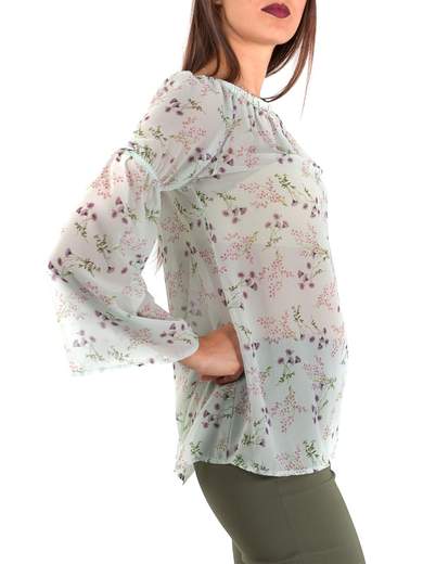 CARMEN Blusa donna a fantasia fiori scollo a barca in georgette
