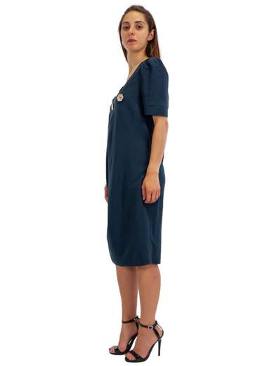 CARMEN Vestito Donna Estivo In Lino Longuette Midi Leggero Da Giorno