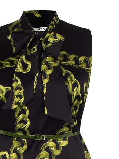 Vestito corto elegante donna curvy con fiocco al collo smanicato