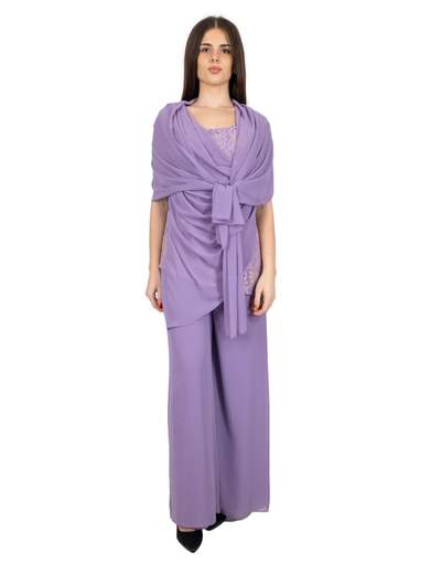 Abito cerimonia con pantalone a palazzo e blusa in pizzo