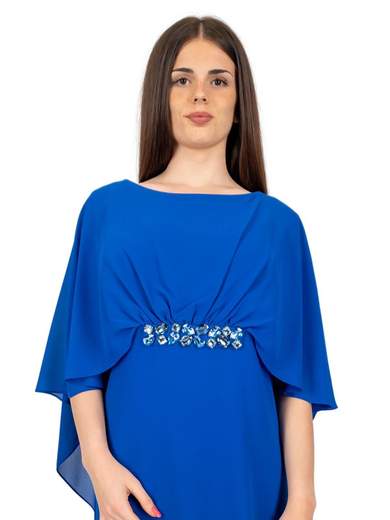 Curvy Empire Style Ceremony Dress for Women with Cape and Jewel