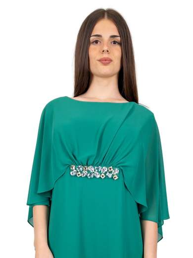 Curvy Empire Style Ceremony Dress for Women with Cape and Jewel