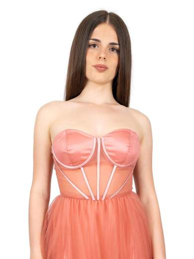 Abito cerimonia donna lungo ampio in tulle scollo cuore