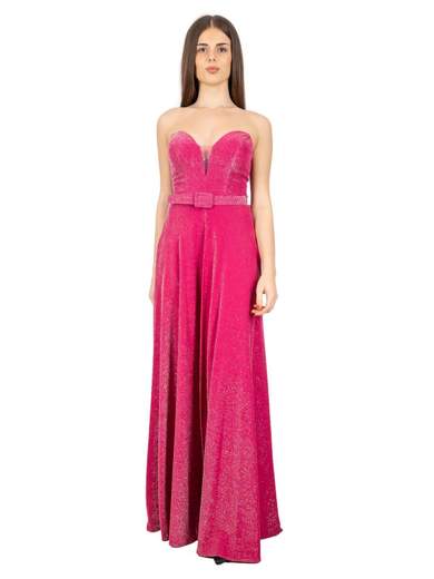 Abito cerimonia lungo a pantaloncino glitterato con spacco