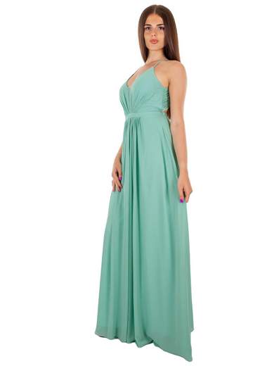 Abito Lungo da Cerimonia con Schiena Scoperta e Scollo Profondo