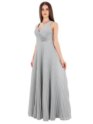 Sologioie Vestito Lungo Cerimonia Elegante Glitterato E Plissettato