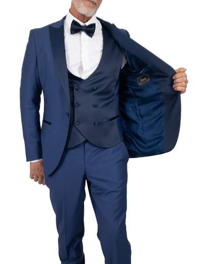 Abito cerimonia uomo slim fit Drop 6 con panciotto fascia e papillon