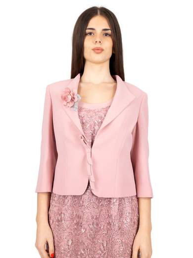 Abito da cerimonia corto calibrato in pizzo per signora con giacca