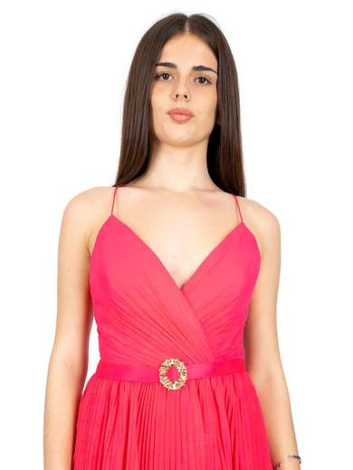 Abito da cerimonia corto donna elegante con balze plissé