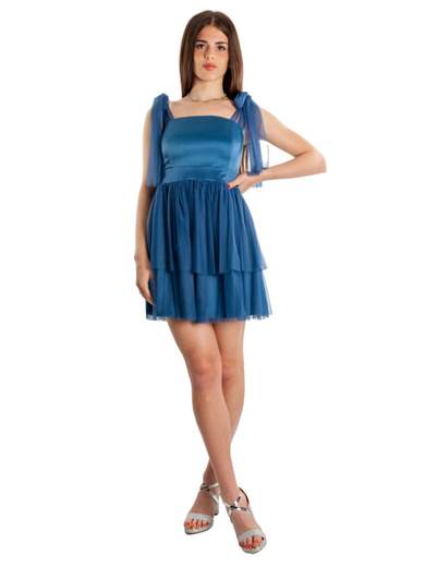 Abito corto elegante da cerimonia in tulle e raso Made in Italy