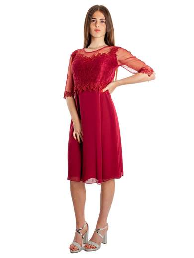 Abito Cerimonia Donna Corto Elegante con Pizzo e Strass