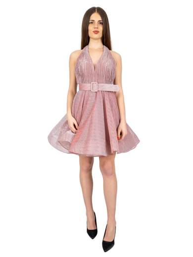 Abito da cerimonia corto glitterato con coda staccabile