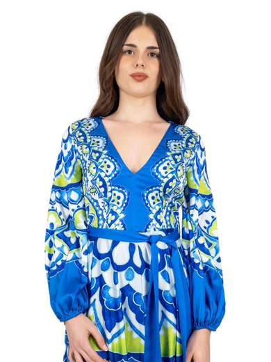 Abito da cerimonia lungo scollo v manica lunga a fantasia