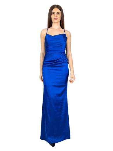 Abito da cerimonia lungo in raso con spalline scollo a cuore