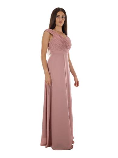 Abito Cerimonia Lungo Slim Fit con Spacco e Corpetto Plissettato