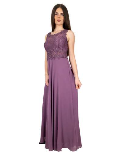 Abito da cerimonia lungo elegante corpetto in pizzo e strass