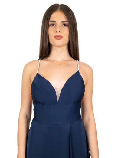 Abito Lungo Cerimonia con Spalline Ricoperte di Strass e Spacco - Elegante Vestito da Cerimonia Donna