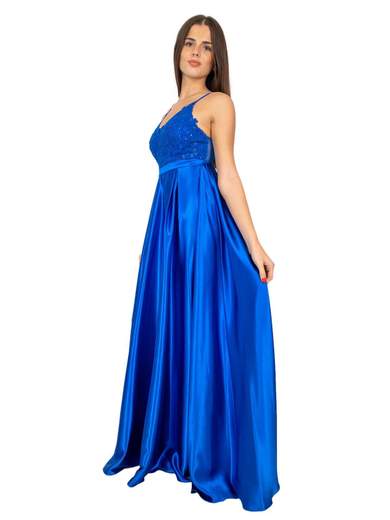 STRABELLO CERIMONIA Abito Lungo da Cerimonia con Corpetto in Pizzo e Gonna in Raso A29799-4157-GLORIA