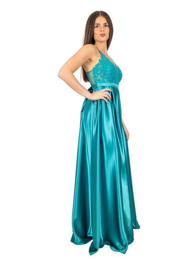 STRABELLO CERIMONIA Abito Lungo da Cerimonia con Corpetto in Pizzo e Gonna in Raso A29799-4157-GLORIA