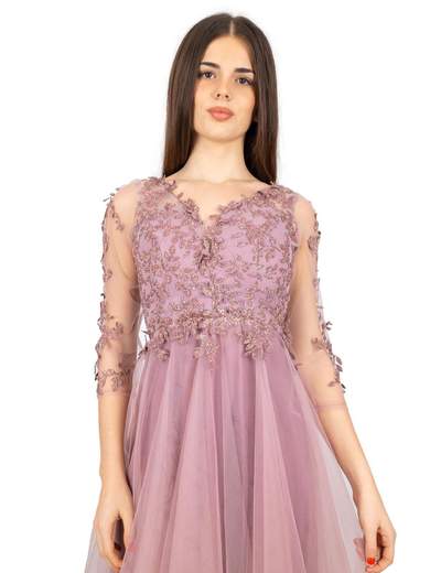 Abito lungo cerimonia maniche lunghe da principessa in tulle