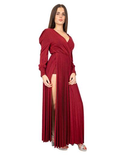 Abito lungo in lurex plissettato con spacchi laterali e body