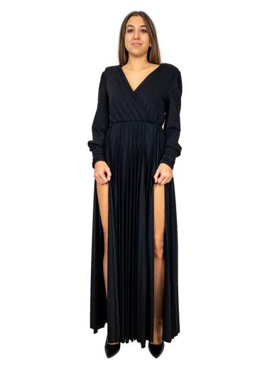 Abito lungo in lurex plissettato con spacchi laterali e body