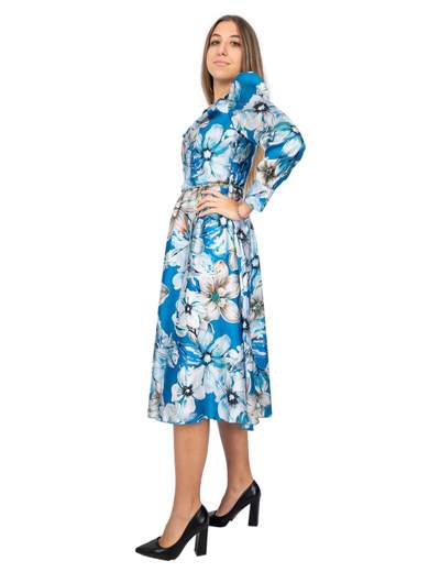Abito midi elegante in tessuto satin stampa floreale
